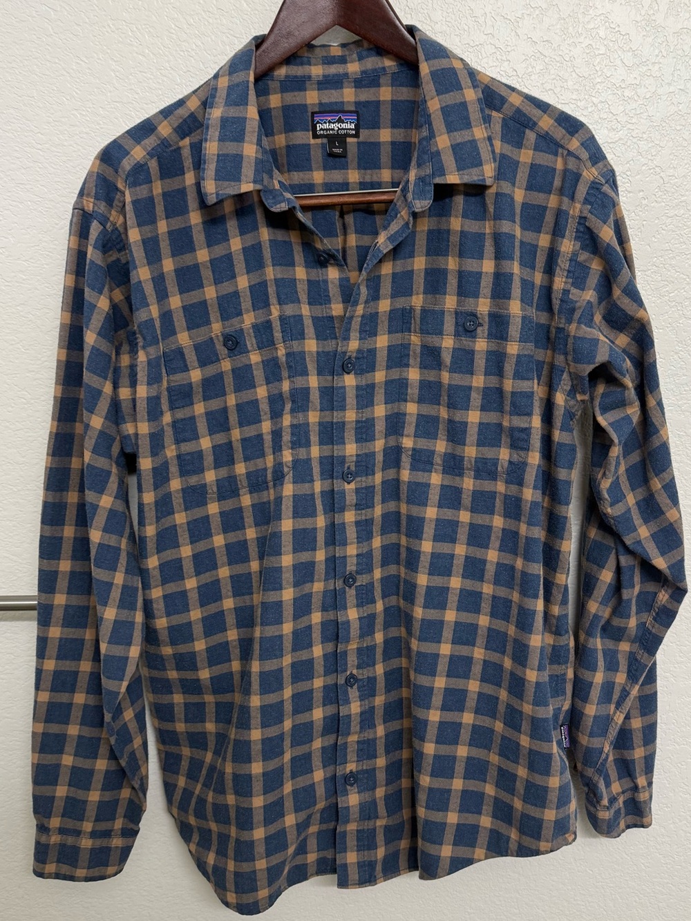 Patagonia Blue and Brown Plaid Button-Down Shirt